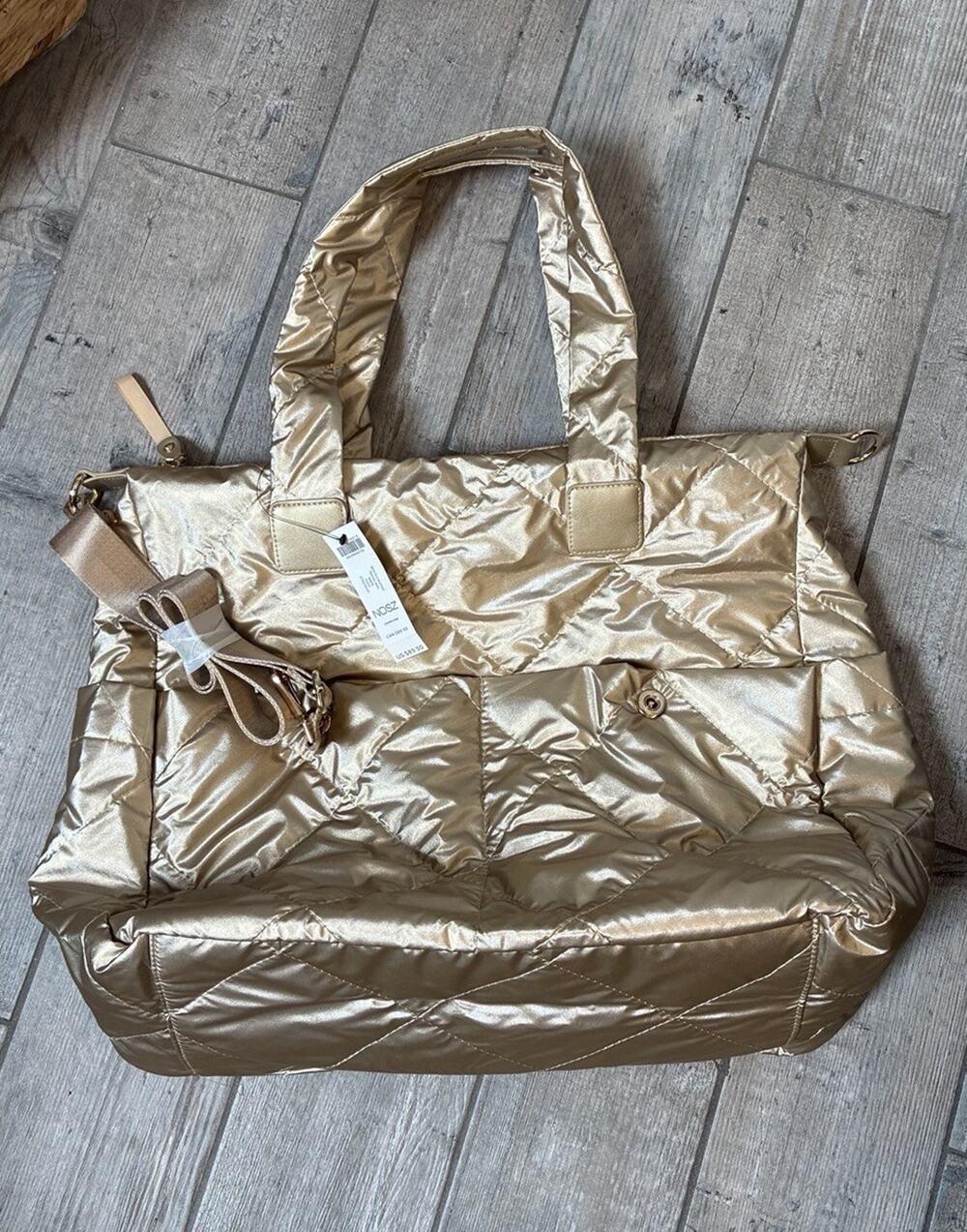 Chico's NWT Gold Quilted Puffer Travel Bag Crossbody Weekender Tote 570276251